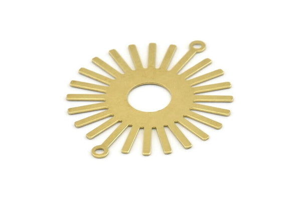 Brass Sun Charm, 12 Raw Brass Sunshine Pendants With 2 Loops, Connectors, Findings (36x30x0.50mm) A1516
