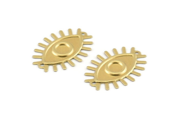 Brass Eye Charm, 24 Raw Brass Eye Pendants With 2 Hole (26x19mm) D1483