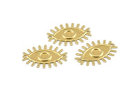 Brass Eye Charm, 24 Raw Brass Eye Pendants With 2 Hole (26x19mm) D1483