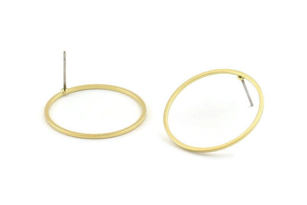 Brass Circle Earring, 10 Raw Brass Circle Stud Earrings (26x1x1mm) Bs 1091 A1454