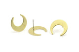 Brass Moon Earring, 8 Raw Brass Crescent Moon Stud Earrings (20x19x0.80mm) A1443 A1453