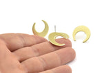 Brass Moon Earring, 8 Raw Brass Crescent Moon Stud Earrings (20x19x0.80mm) A1443 A1453