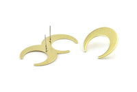 Brass Moon Earring, 8 Raw Brass Crescent Moon Stud Earrings (25x23x0.80mm) A1440 A1452
