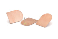 D Shape Earring, 4 Raw Copper D Shaped Stud Earrings (28x21x0.80mm) M021 A1529