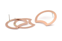 Copper Moon Earring, 4 Raw Copper Moon Stud Earrings (35x28x0.80mm) M027 A1525