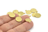 Brass Circle Charm, 24 Textured Raw Brass Round Tags With 1 Loop, Findings (15x12x0.80mm) M341