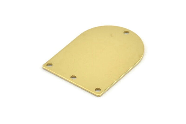 D Shape Charm, 6 Raw Brass D Shaped Charms With 4 Holes, Stamping Blanks, Findings (28x21x0.80mm) M346