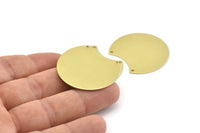 Brass Moon Charm, 4 Raw Brass Moon Stamping Blanks With 2 Holes, Connectors (35x28x0.80mm) M108