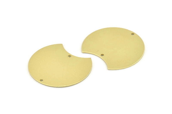 Brass Moon Charm, 4 Raw Brass Moon Stamping Blanks With 2 Holes, Connectors (35x28x0.80mm) M110