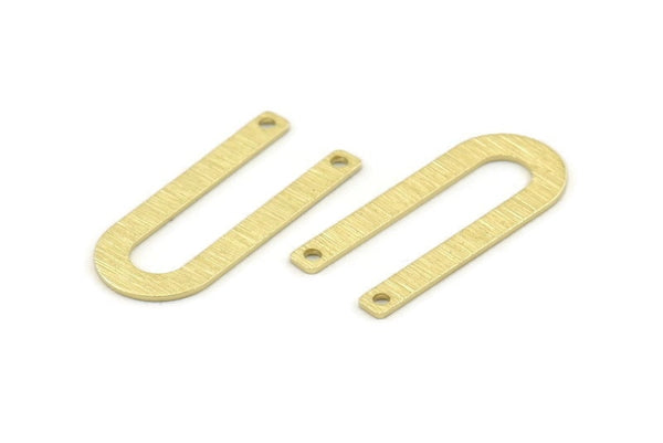 Brass U Shaped Charm, 12 Textured Raw Brass U Shaped Charms With 2 Holes, Connectors, Blanks (30x13x0.80mm) M169