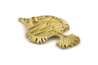 Brass Fish Charm,  Raw Brass Fish Pendants With 1 Hole And Stone Setting -  Pad Size 4mm (46x29mm) N1312