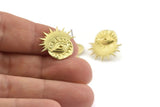 Brass Eye Earring, 4 Raw Brass Eye Stud Earrings (19x18x1mm) N1323