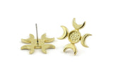 Brass Moon Earring, 4 Raw Brass Crescent Moon Stud Earrings - Pad Size 6mm (19mm) N1328