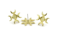 Brass Moon Earring, 4 Raw Brass Crescent Moon Stud Earrings - Pad Size 6mm (19mm) N1328