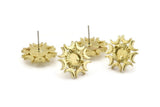 Brass Moon Earring, 2 Raw Brass 3 Claw Crescent Moon Stud Earrings - Pad Size 6mm (18mm) N1326