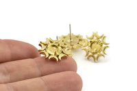 Brass Moon Earring, 2 Raw Brass 3 Claw Crescent Moon Stud Earrings - Pad Size 6mm (18mm) N1326