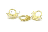 Brass Sun Earring, 4 Raw Brass Sunshine Stud Earrings (25x23x1.5mm) N1331