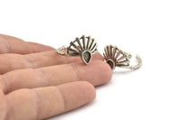 Silver Ring Settings, 2 Antique Silver Plated Brass Drop Ring With 1 Stone Setting - Pad Size 6x4mm N1100