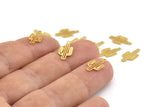 Gold Cactus Charm, 12 Gold Plated Brass Cactus Charms With 1 Loop, Earrings, Findings (14x7x0.40mm) F122