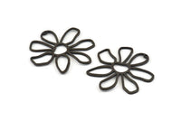 Black Daisy Charm, 6 Oxidized Black Brass Daisy Charms With 1 Hole, Pendants, Earrings (34x1mm) D0638 S893