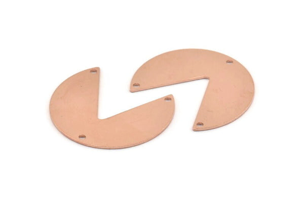 Copper Circle Charm, 6 Raw Copper Pizza Slice Charms With 3 Holes, Blanks (30x26x0.80mm) M292