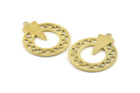 Brass Charm, 2 - Raw Brass, Pendant, Brass Earring, With 1 Loop, Findings (35x29x1.2mm) N1287
