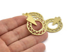 Brass Charm, 2 - Raw Brass, Pendant, Brass Earring, With 1 Loop, Findings (35x29x1.2mm) N1287