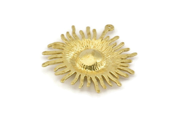 Sun Charm, 2 - Raw Brass, Brass Pendant, Sun Pendant, Brass Charms With 1 Loop, Findings (38x36mm) N1290