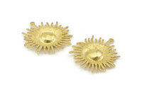 Sun Charm, 2 - Raw Brass, Brass Pendant, Sun Pendant, Brass Charms With 1 Loop, Findings (38x36mm) N1290