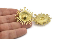 Sun Charm, 2 - Raw Brass, Brass Pendant, Sun Pendant, Brass Charms With 1 Loop, Findings (38x36mm) N1290