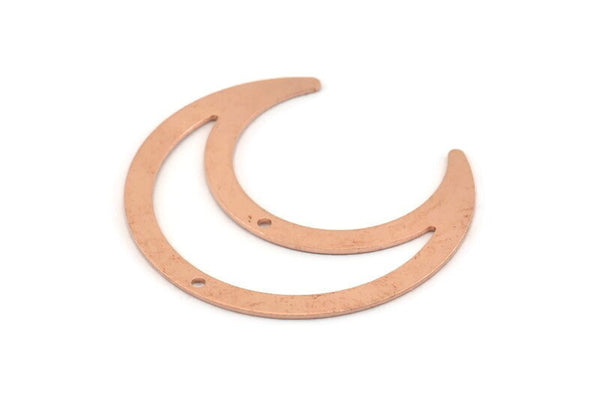 Copper Moon Charm, 6 Raw Copper Crescent Moon Charms With 2 Holes, Connectors (42x16x0.80mm) M302