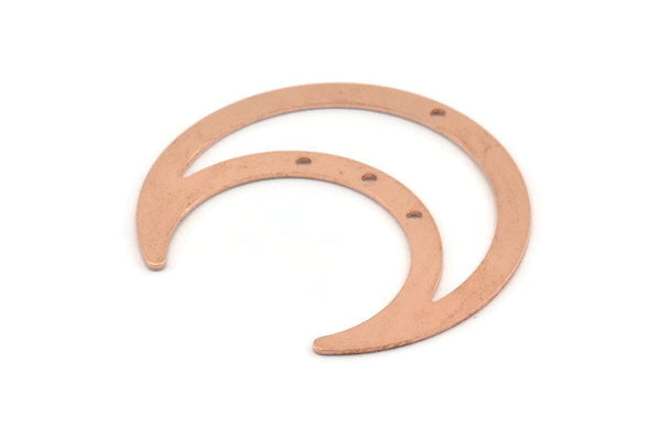 Copper Moon Charm, 6 Raw Copper Crescent Moon Charms With 4 Holes, Connectors (42x16x0.80mm) M303