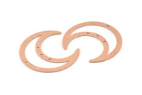 Copper Moon Charm, 6 Raw Copper Crescent Moon Charms With 4 Holes, Connectors (42x16x0.80mm) M303