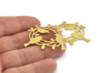 Brass Bird Charm, 2 Raw Brass Bird Pendants With 1 Loop (31x37x1.2mm) N1309