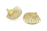 Brass Shell Charm, 2 Raw Brass Sea Shell Pendants With 1 Loop (31x32x1mm) N1293