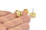Brass Claw Earring, 4 Raw Brass 3 Claw Stud Earrings - Stone Setting - Pad Size 8mm N1296