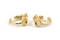 Gold Ring Setting, Gold Plated Brass Moon And Planet Ring With 1 Stone Settings - Pad Size 6mm N1275 Q0849