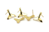 Fish Tail Earring, 2 Gold Plated Brass Fish Tail Stud Earrings (18x16mm) N1077
