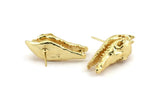 Gold Crocodile Earring, 2 Gold Plated Brass Crocodile Stud Earrings (27x10mm) N0961