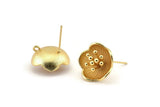 Gold Flower Earring, 2 Gold Plated Brass Flower Stud Earrings With 1 Loop (16mm) N1215