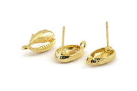 Gold Shell Earring, 4 Gold Plated Brass Cowrie Shell Stud Earrings With 1 Loop, Findings (16x9mm) N0909 H0523