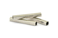 Silver Tube Beads - 10 Antique Silver Plated Brass Square Tubes (40x5x5mm) Sq04 Brc280 H1202