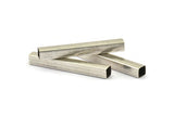 Silver Tube Beads - 10 Antique Silver Plated Brass Square Tubes (40x5x5mm) Sq04 Brc280 H1202