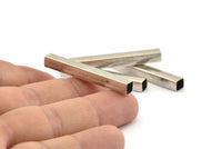 Silver Tube Beads - 10 Antique Silver Plated Brass Square Tubes (40x5x5mm) Sq04 Brc280 H1202