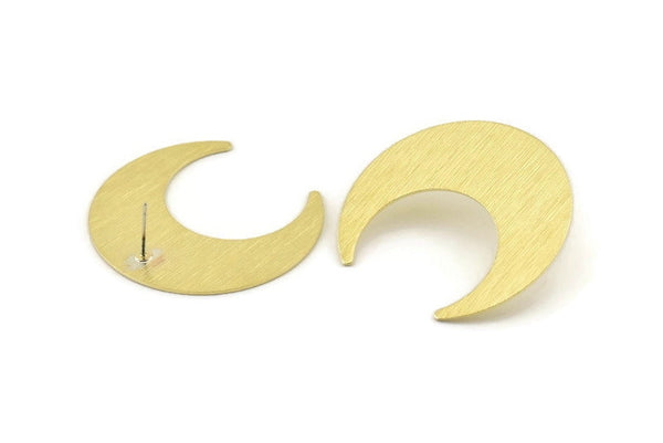 Brass Moon Earring, 4 Textured  Raw Brass Moon Stud Earrings (42x16x0.80mm) M056 A1547