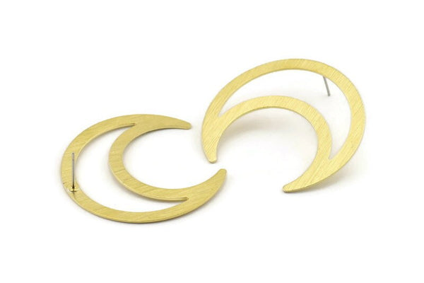 Brass Moon Earring, 6 Textured  Raw Brass Moon Stud Earrings (42x16x0.80mm) M073 A1549