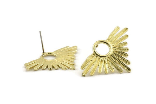 Brass Sun Earring, 2 Raw Brass Sun Stud Earrings (33x21mm) N0948 A1487