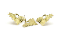 Brass Sun Earring, 2 Raw Brass Sun Stud Earrings (33x21mm) N0948 A1487