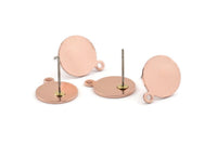 Copper Round Earring, 10 Raw Copper Round Stud Earrings With 1 Loop (15x12x0.80mm) M004 A1495