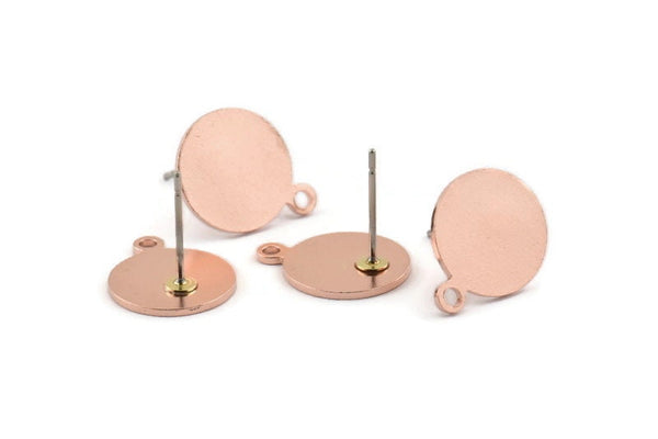 Copper Round Earring, 10 Raw Copper Round Stud Earrings With 1 Loop (15x12x0.80mm) M004 A1495